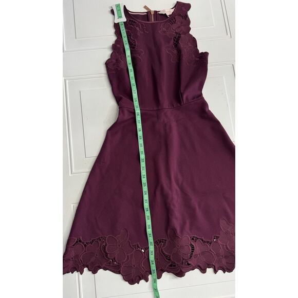 Ted Baker Emmona Burgundy Embroidered Lace Floral Skater Dress Size 0 - Picture 5 of 7